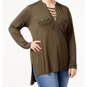 Melissa McCarthy Seven7 lace- up top green